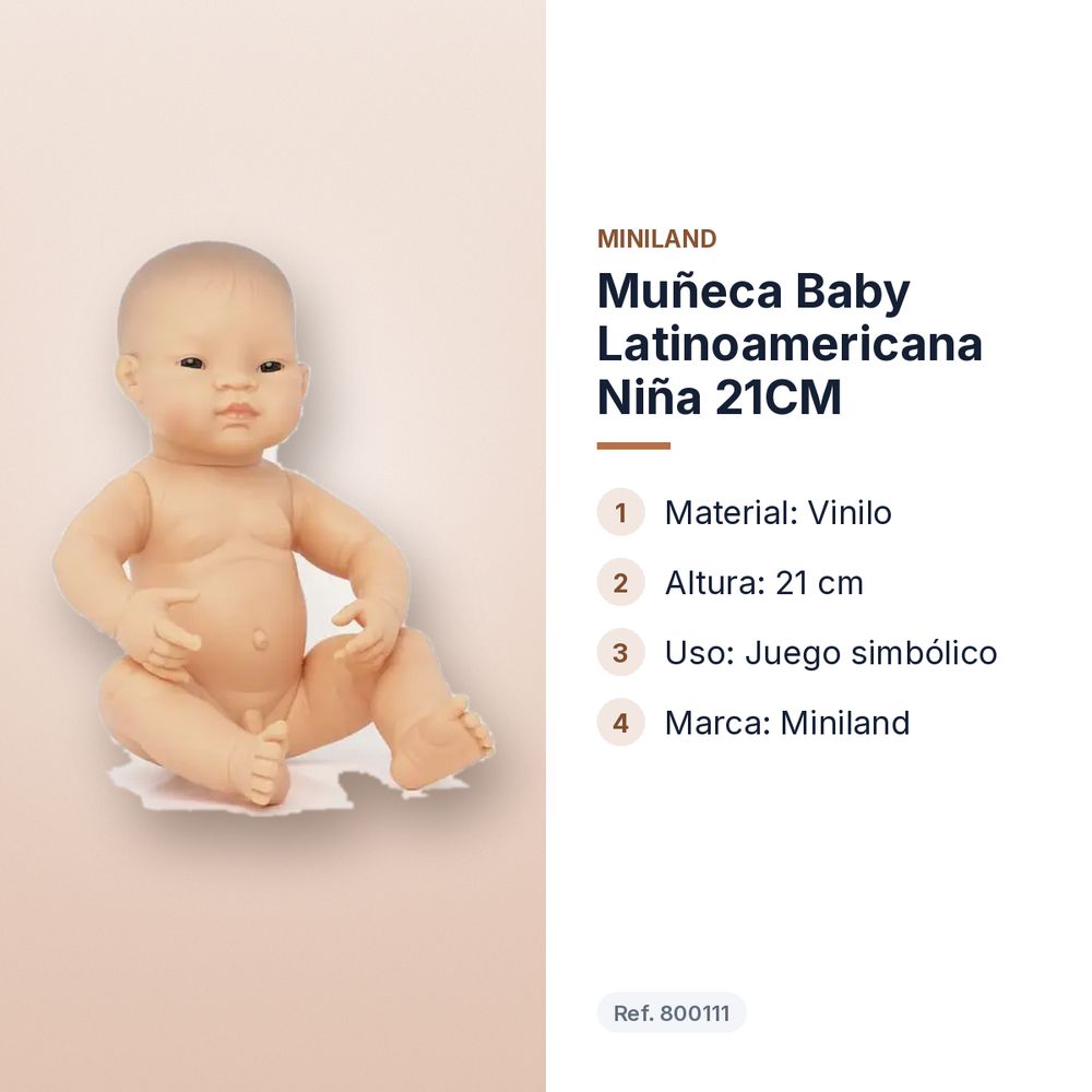 MUÑECA BABY LATINOAMERICANA NIÑA 21CM - características principales