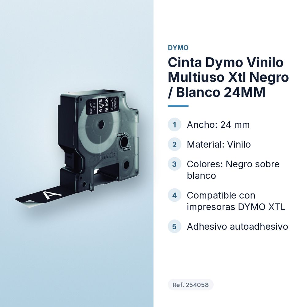 CINTA DYMO VINILO MULTIUSO XTL NEGRO / BLANCO 24MM - características principales