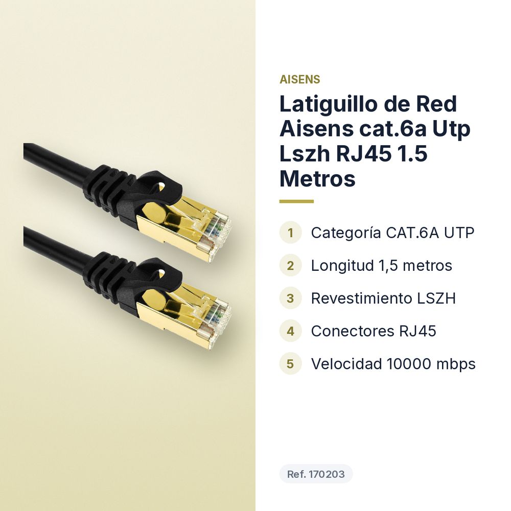 LATIGUILLO DE RED AISENS CAT.6A UTP LSZH RJ45 1.5 METROS - características principales