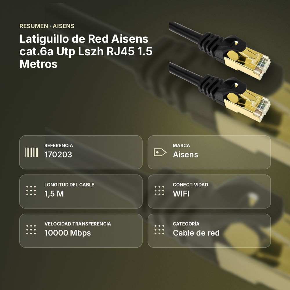 LATIGUILLO DE RED AISENS CAT.6A UTP LSZH RJ45 1.5 METROS - resumen de atributos