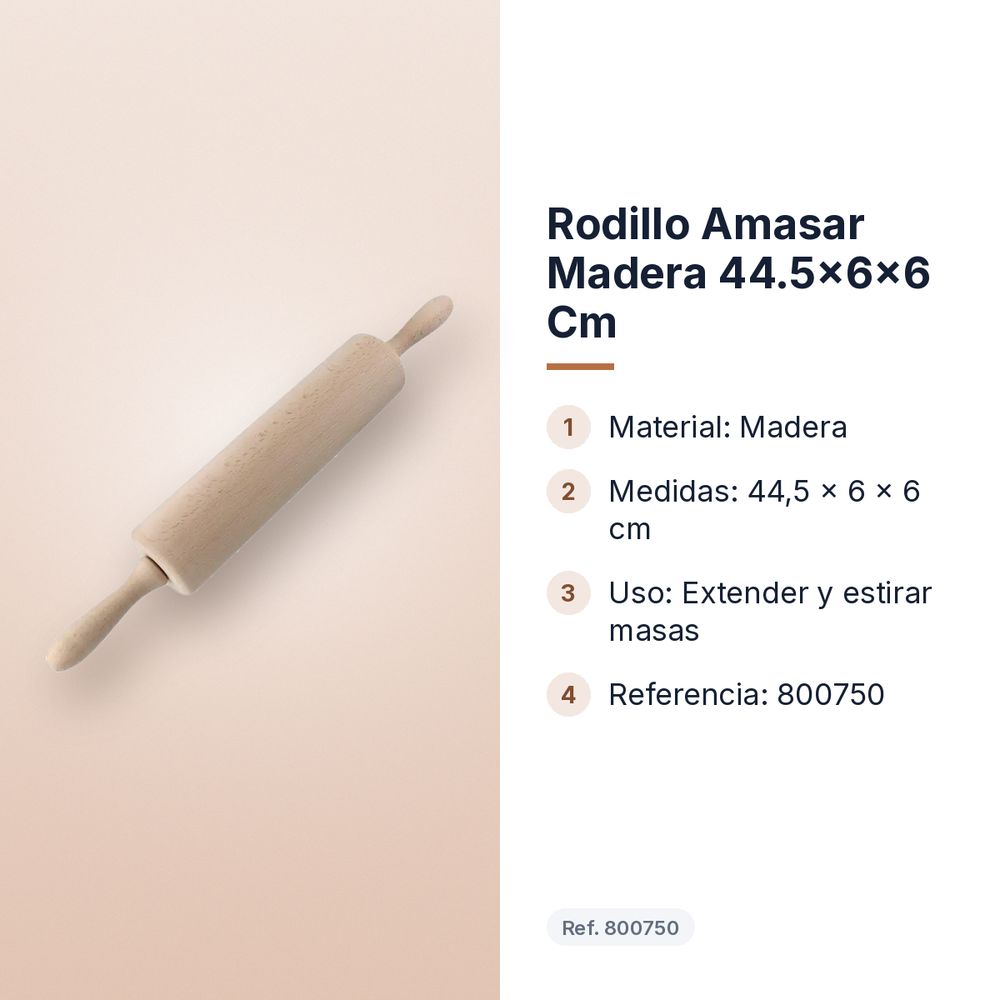 RODILLO AMASAR MADERA 44.5X6X6 CM - características principales