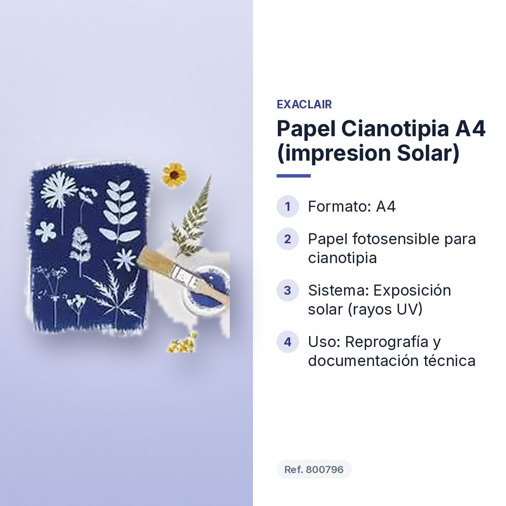 PAPEL CIANOTIPIA A4 (IMPRESION SOLAR) - características principales