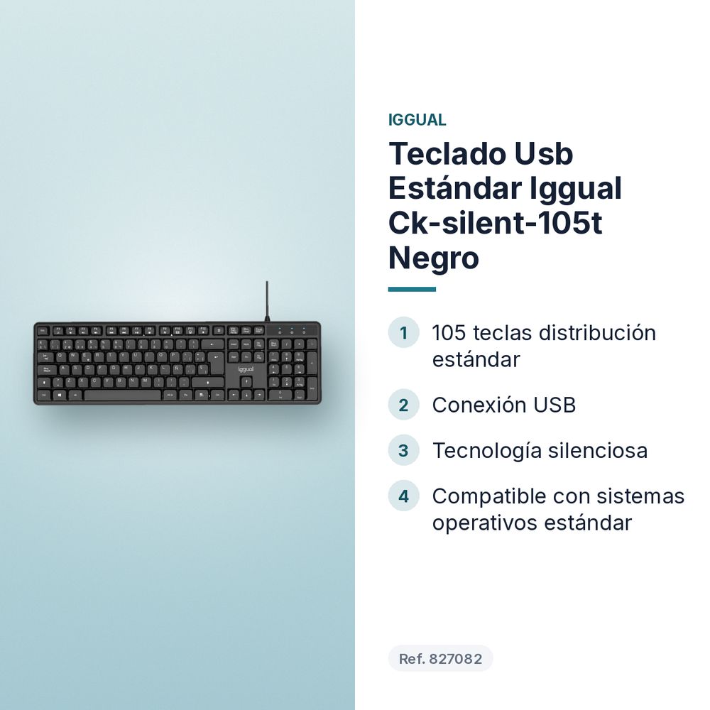 TECLADO USB ESTÁNDAR IGGUAL CK-SILENT-105T NEGRO - características principales