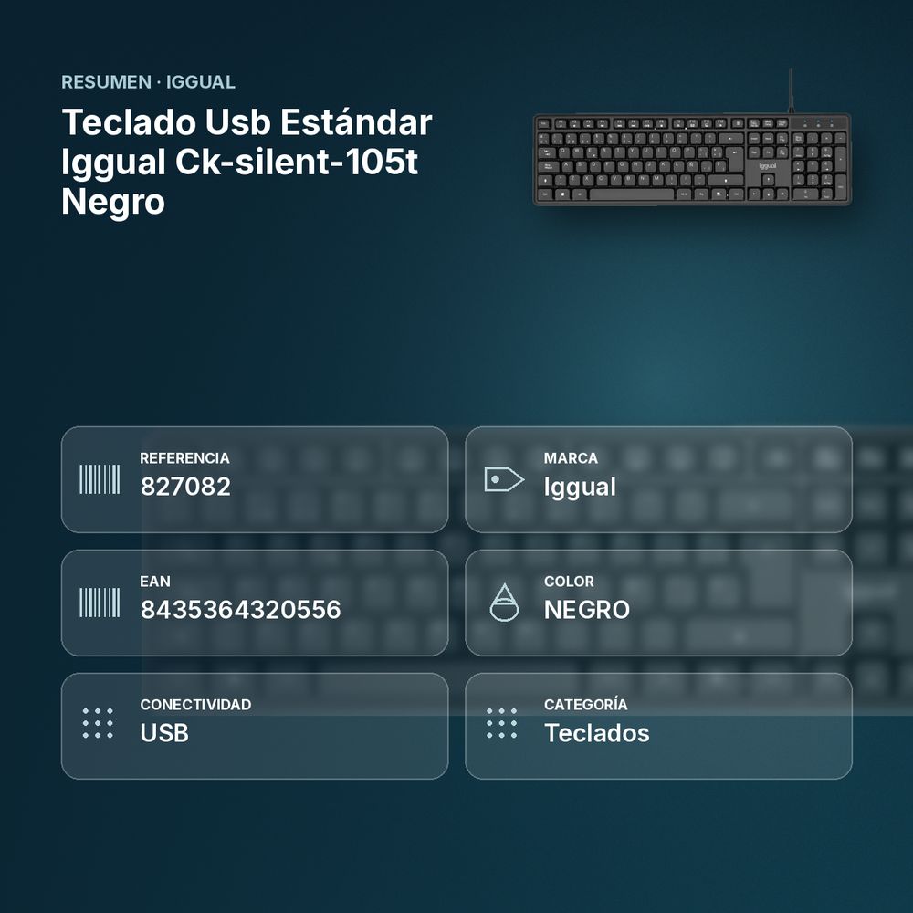 TECLADO USB ESTÁNDAR IGGUAL CK-SILENT-105T NEGRO - resumen de atributos