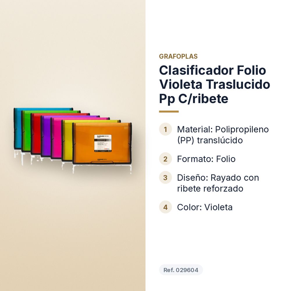 CLASIFICADOR FOLIO VIOLETA TRASLUCIDO PP C/RIBETE  - características principales