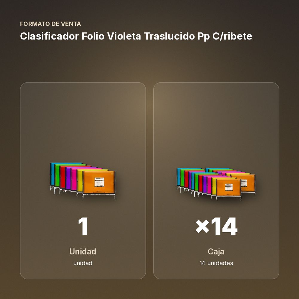 CLASIFICADOR FOLIO VIOLETA TRASLUCIDO PP C/RIBETE  - formato de venta: caja de 14