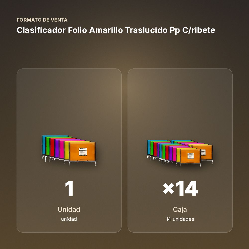 CLASIFICADOR FOLIO AMARILLO TRASLUCIDO PP C/RIBETE  - formato de venta: caja de 14