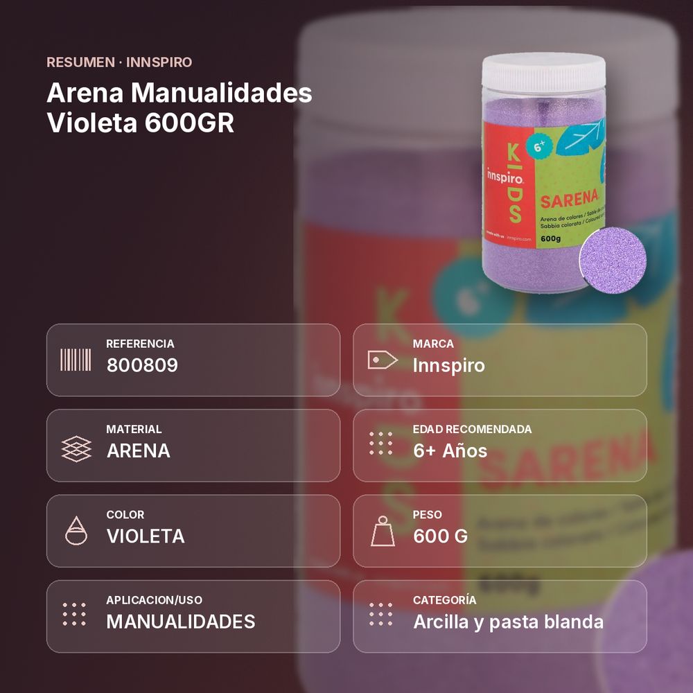 ARENA MANUALIDADES VIOLETA 600GR        - resumen de atributos