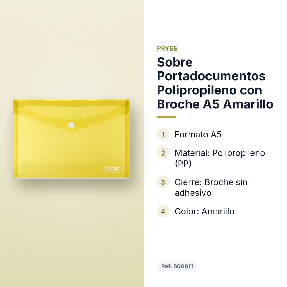 SOBRE PORTADOCUMENTOS POLIPROPILENO CON BROCHE A5 AMARILLO - características principales