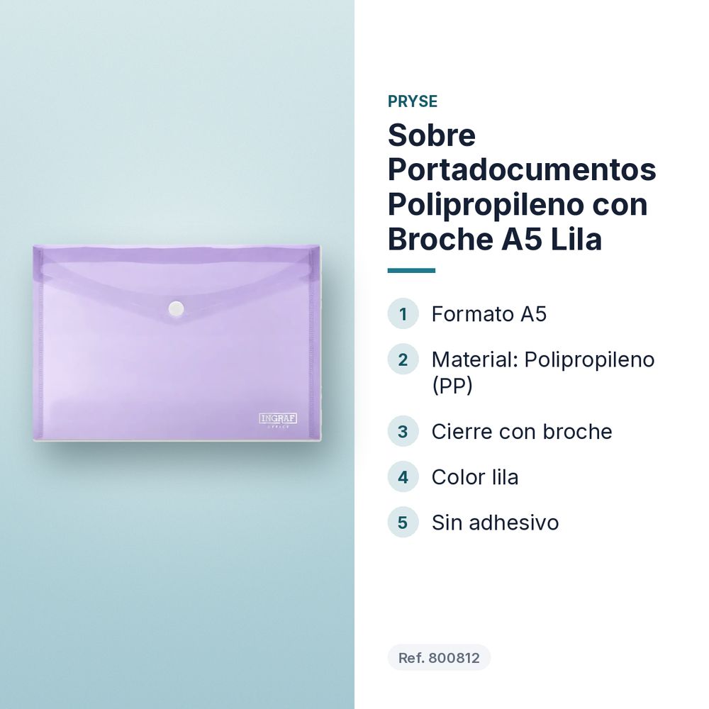 SOBRE PORTADOCUMENTOS POLIPROPILENO CON BROCHE A5 LILA - características principales