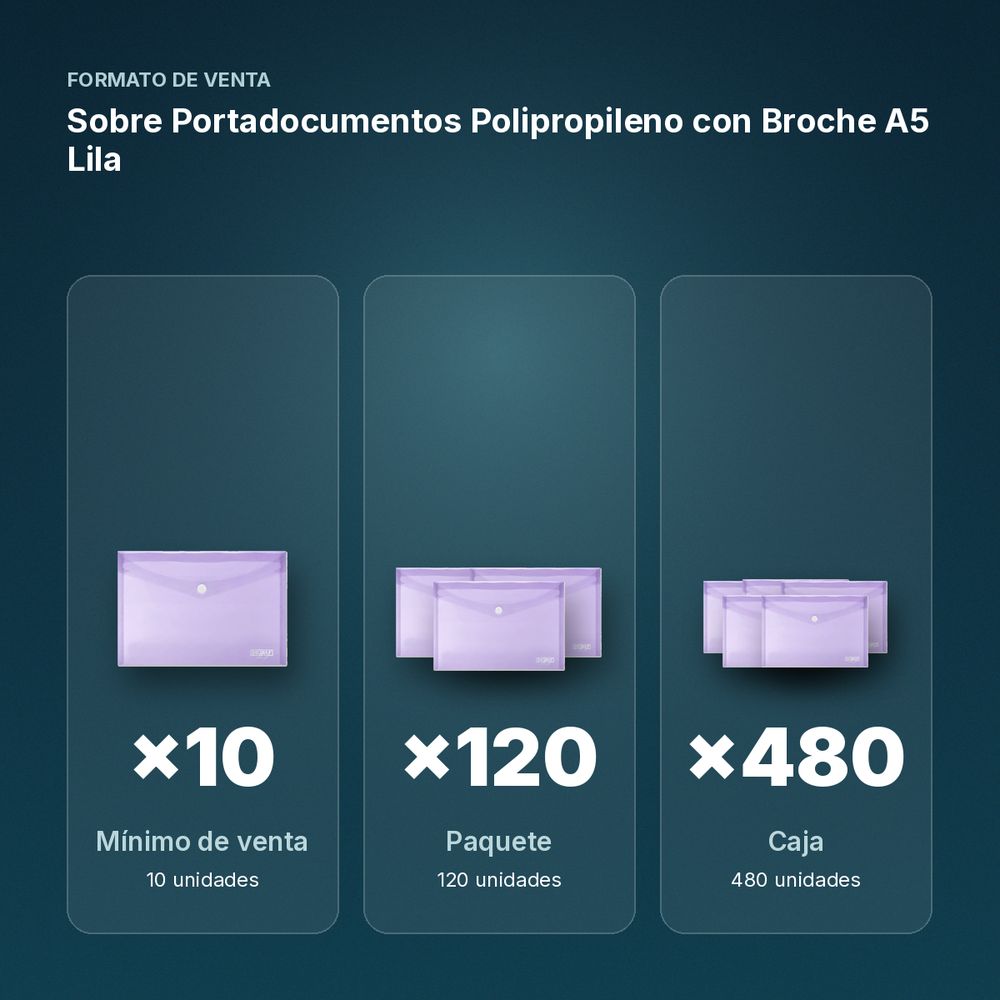 SOBRE PORTADOCUMENTOS POLIPROPILENO CON BROCHE A5 LILA - formato de venta: paquete de 120, caja de 480