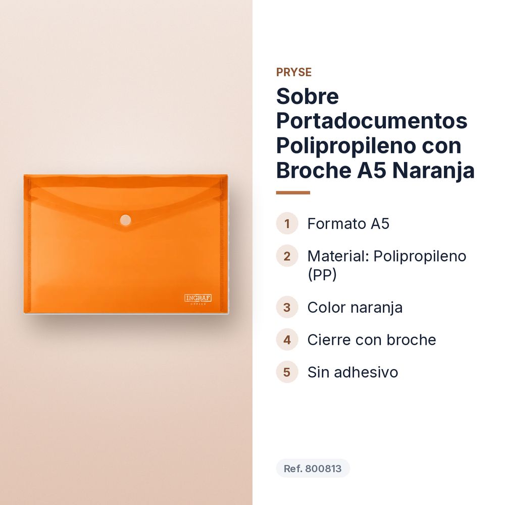 SOBRE PORTADOCUMENTOS POLIPROPILENO CON BROCHE A5 NARANJA - características principales