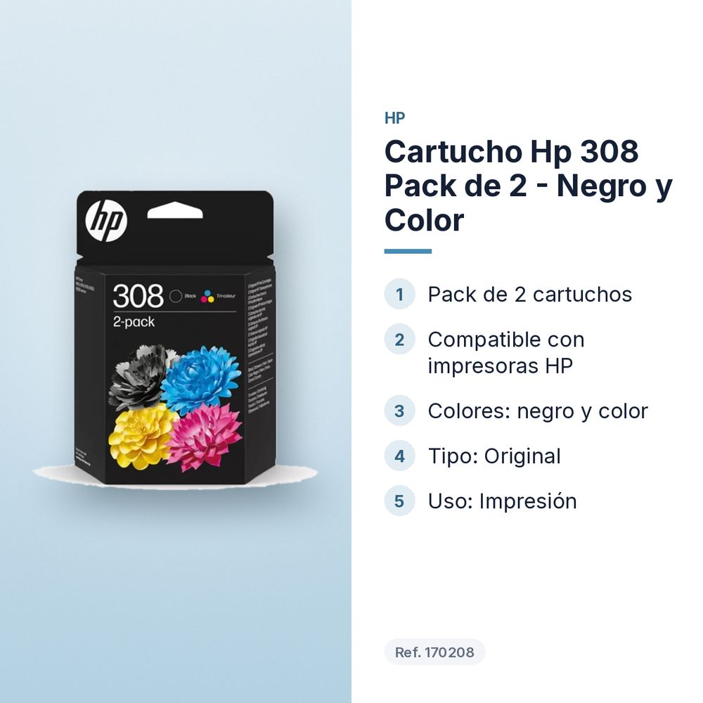 CARTUCHO HP 308 PACK DE 2 - NEGRO Y COLOR - características principales