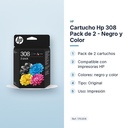 CARTUCHO HP 308 PACK DE 2 - NEGRO Y COLOR - características principales