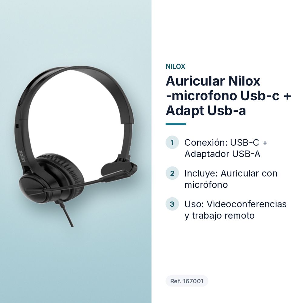 AURICULAR NILOX -MICROFONO USB-C + ADAPT USB-A - características principales