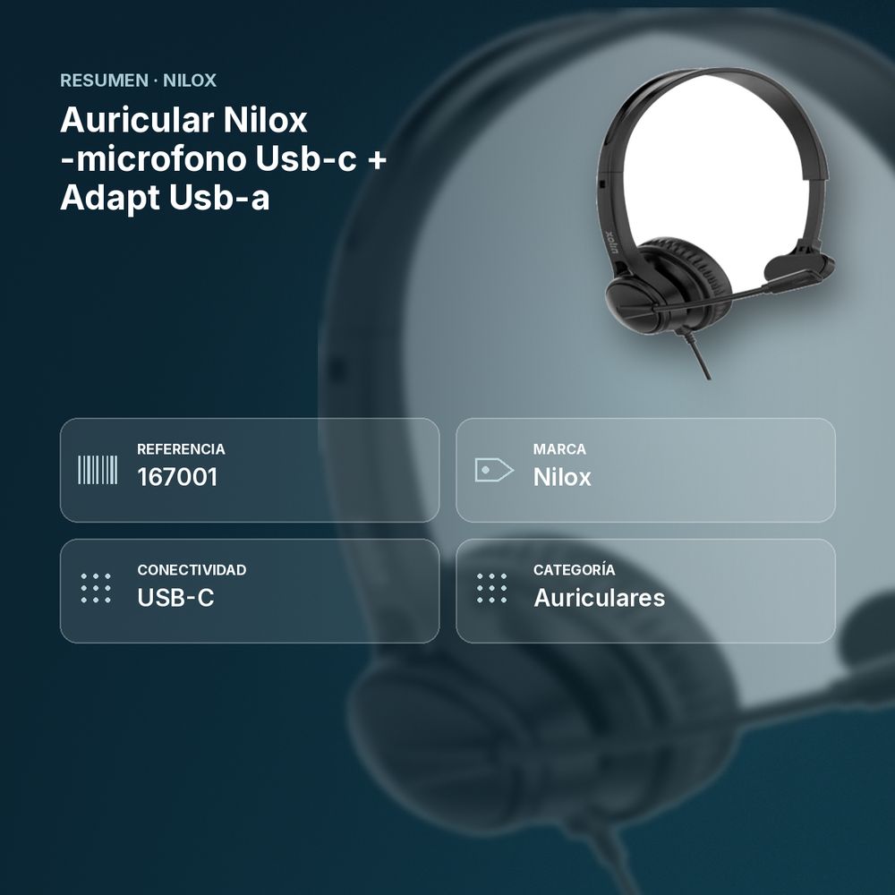 AURICULAR NILOX -MICROFONO USB-C + ADAPT USB-A - resumen de atributos