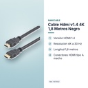CABLE HDMI V1.4 4K 1,8 METROS NEGRO - características principales