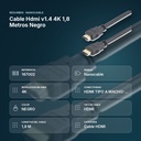 CABLE HDMI V1.4 4K 1,8 METROS NEGRO - resumen de atributos