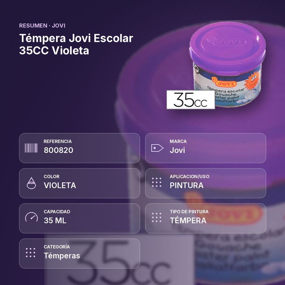 TÉMPERA JOVI ESCOLAR 35CC VIOLETA - resumen de atributos