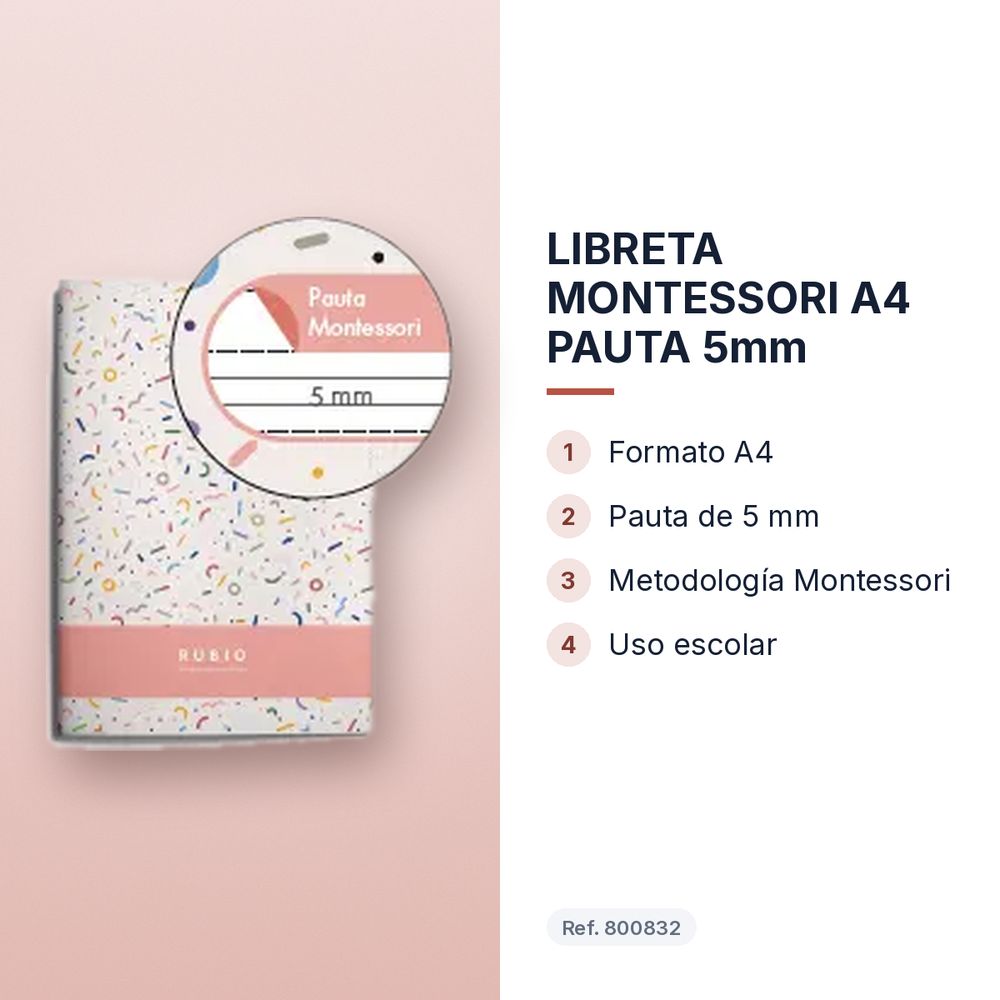 LIBRETA MONTESSORI A4 PAUTA 5mm - características principales