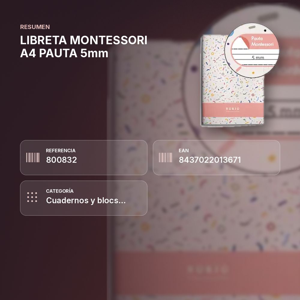 LIBRETA MONTESSORI A4 PAUTA 5mm - resumen de atributos