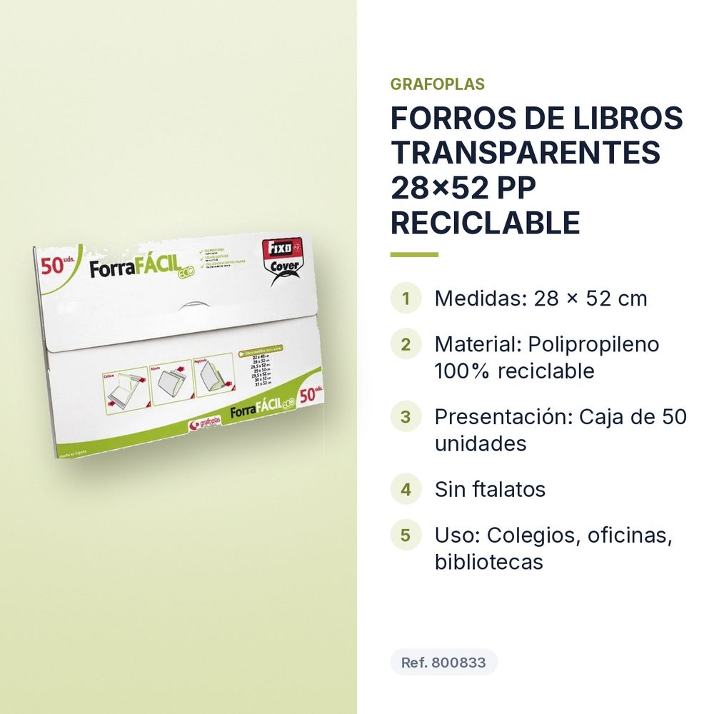 FORROS DE LIBROS TRANSPARENTES 28x52 PP RECICLABLE - características principales