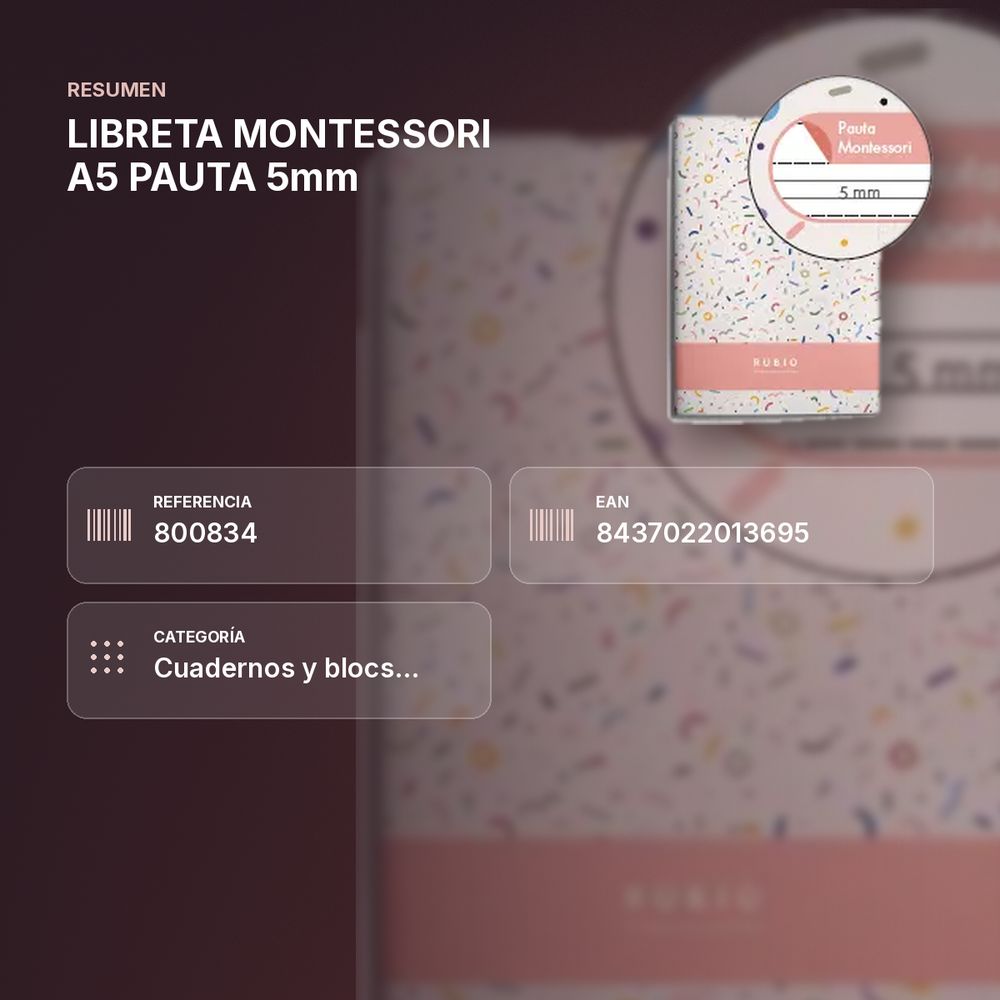 LIBRETA MONTESSORI A5 PAUTA 5mm  - resumen de atributos