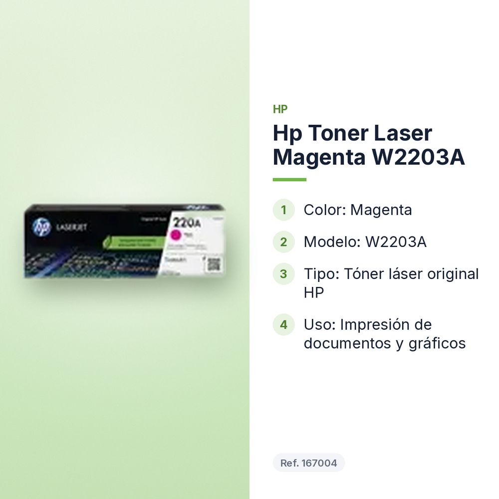 HP TONER LASER MAGENTA W2203A - características principales