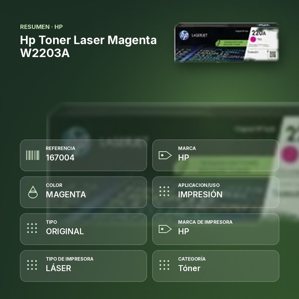 HP TONER LASER MAGENTA W2203A - resumen de atributos