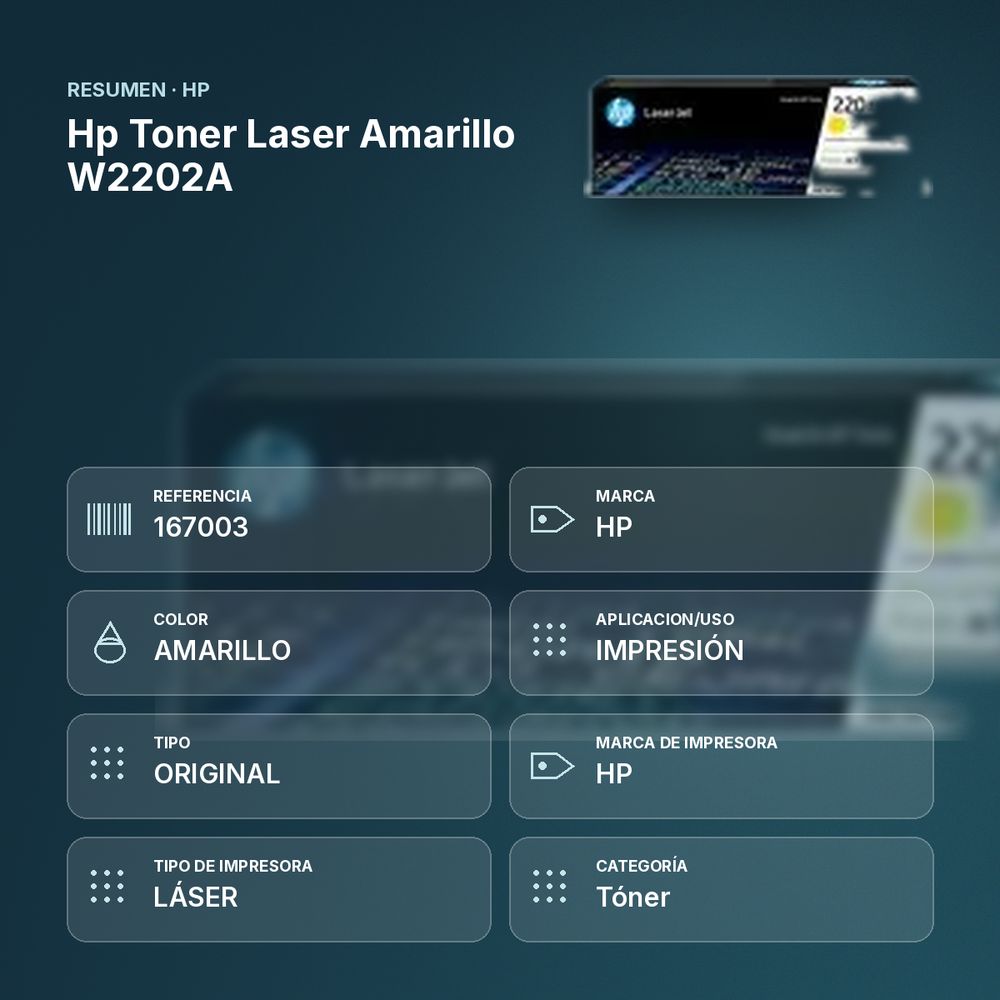 HP TONER LASER AMARILLO W2202A - resumen de atributos