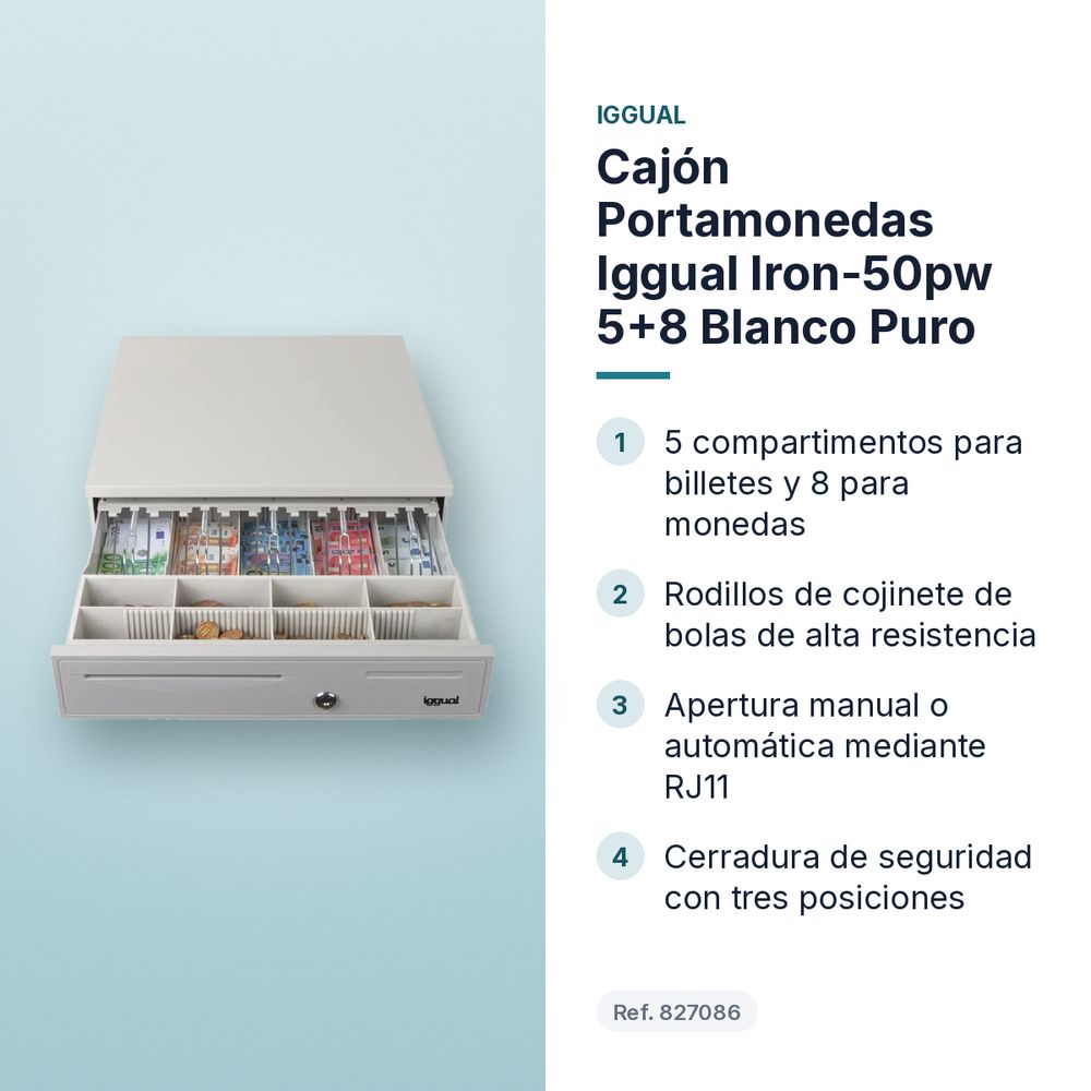 CAJÓN PORTAMONEDAS IGGUAL IRON-50PW 5+8 BLANCO PURO - características principales