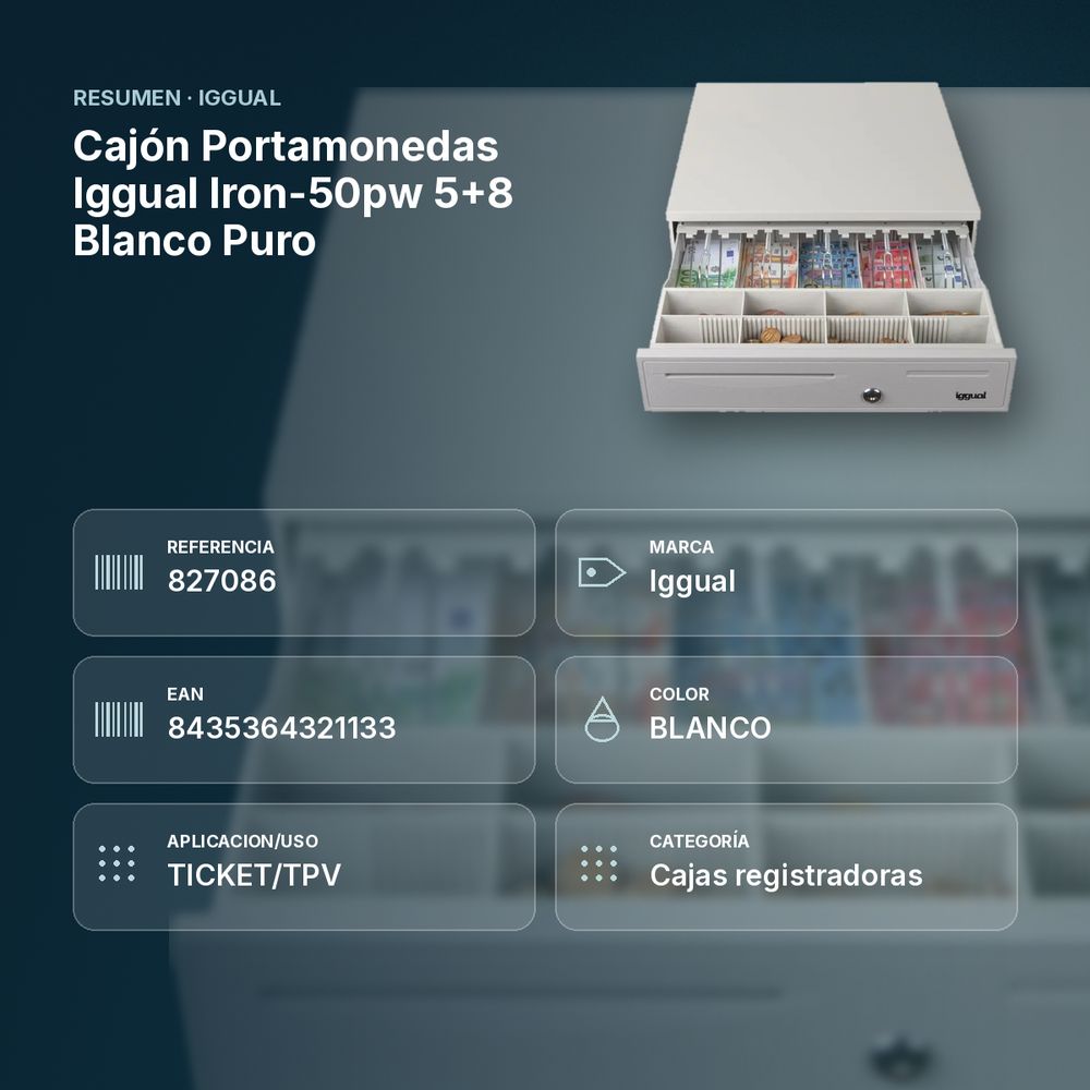 CAJÓN PORTAMONEDAS IGGUAL IRON-50PW 5+8 BLANCO PURO - resumen de atributos