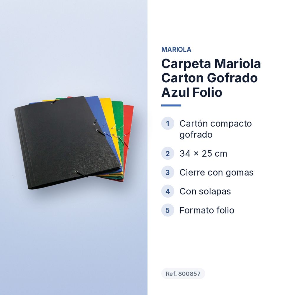 CARPETA MARIOLA CARTON GOFRADO AZUL FOLIO - características principales