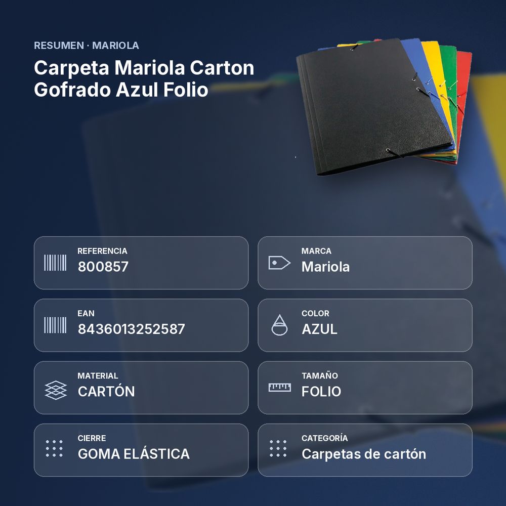 CARPETA MARIOLA CARTON GOFRADO AZUL FOLIO - resumen de atributos