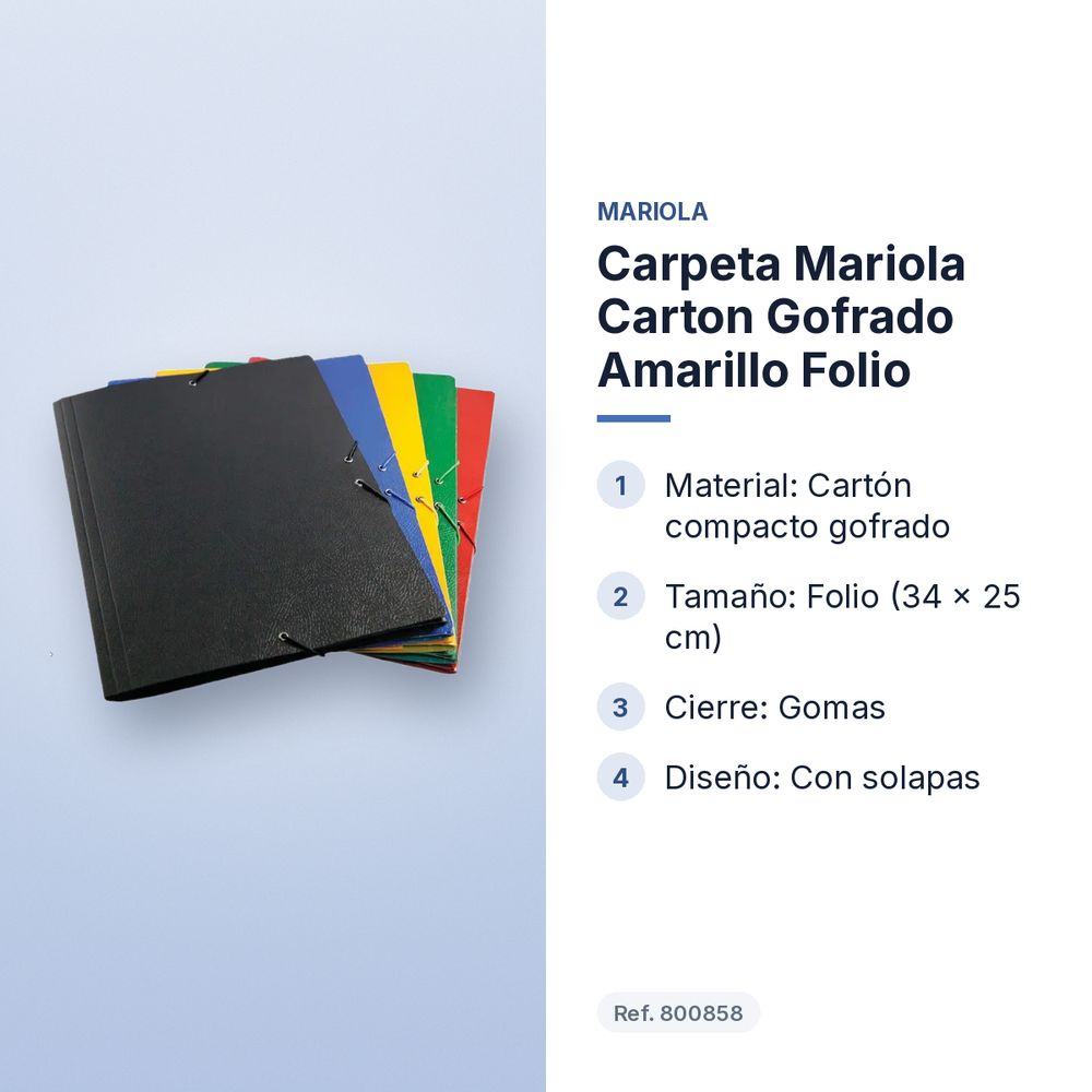CARPETA MARIOLA CARTON GOFRADO AMARILLO FOLIO  - características principales