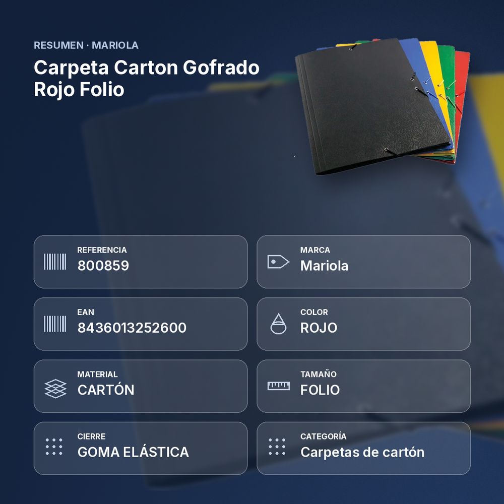 CARPETA CARTON GOFRADO ROJO FOLIO  - resumen de atributos