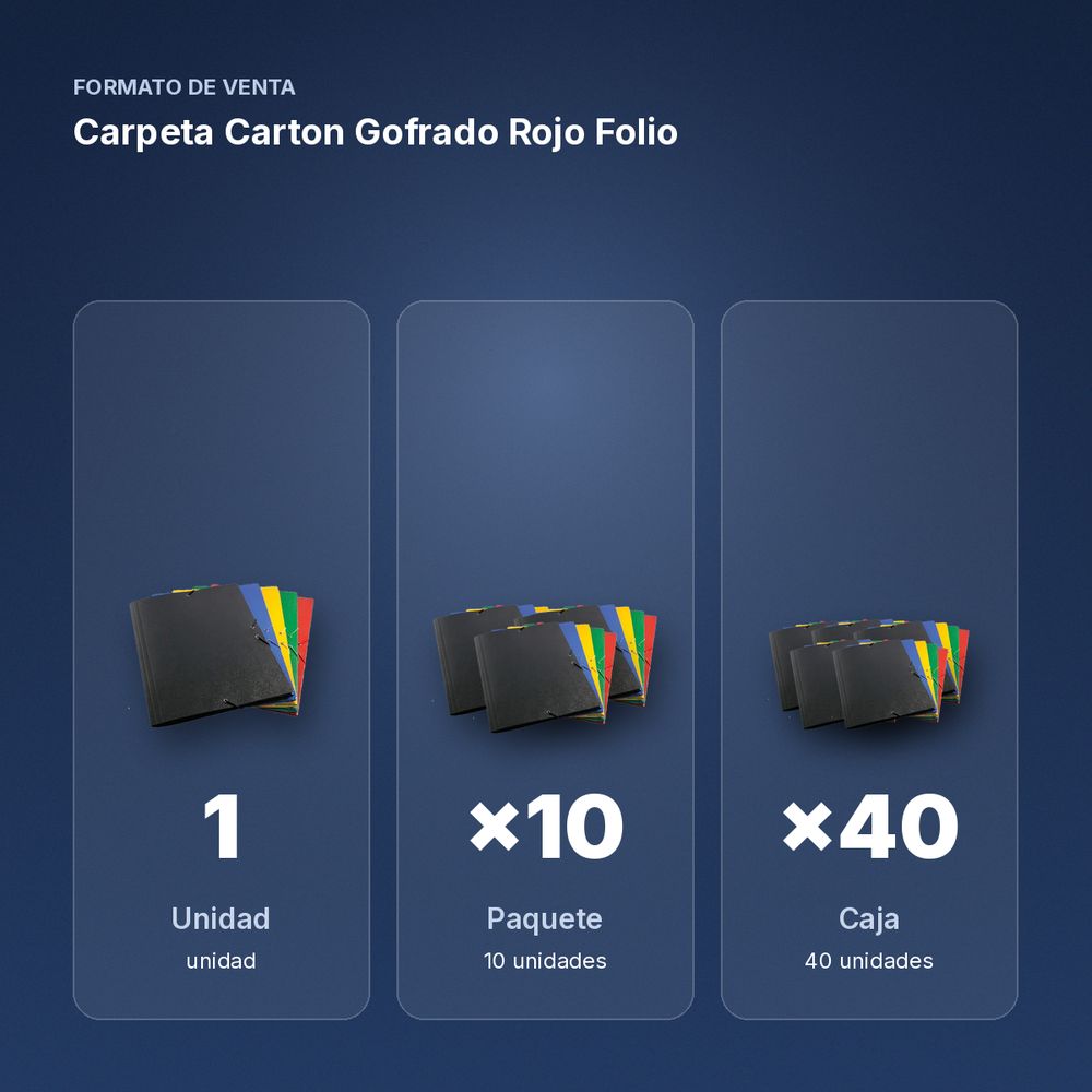 CARPETA CARTON GOFRADO ROJO FOLIO  - formato de venta: paquete de 10, caja de 40