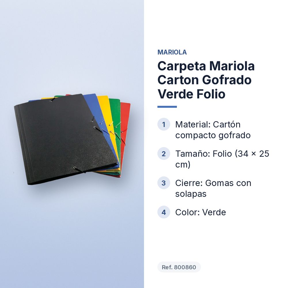 CARPETA MARIOLA CARTON GOFRADO VERDE FOLIO  - características principales