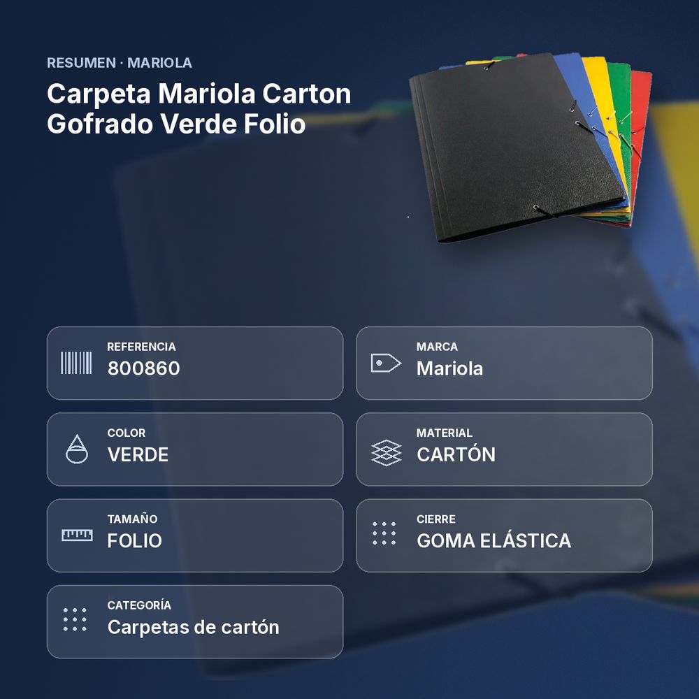 CARPETA MARIOLA CARTON GOFRADO VERDE FOLIO  - resumen de atributos