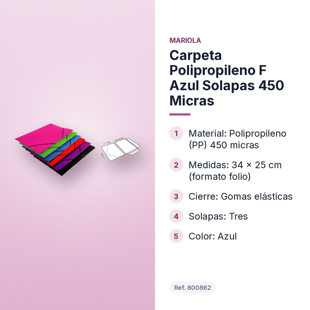 CARPETA POLIPROPILENO F AZUL SOLAPAS 450 MICRAS - características principales