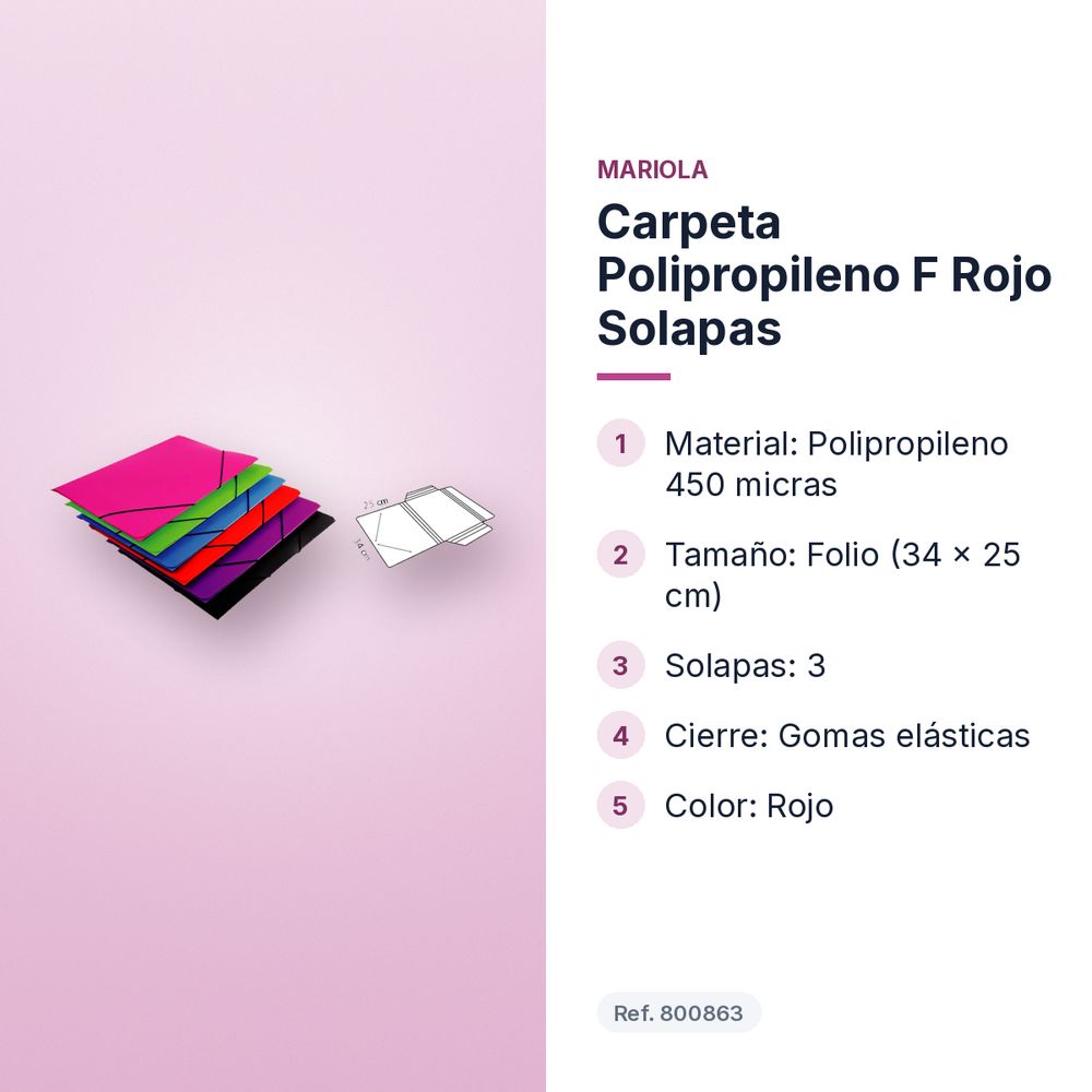 CARPETA POLIPROPILENO F ROJO SOLAPAS  - características principales