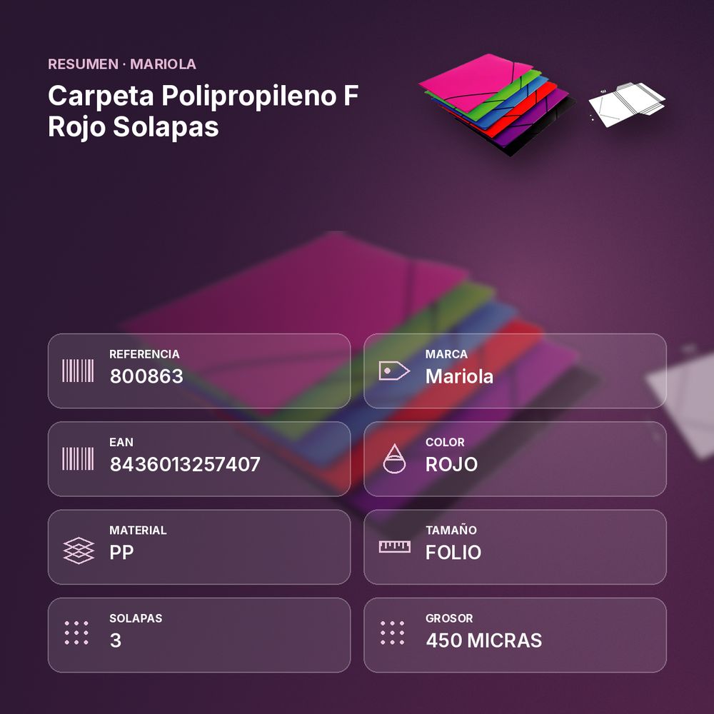 CARPETA POLIPROPILENO F ROJO SOLAPAS  - resumen de atributos