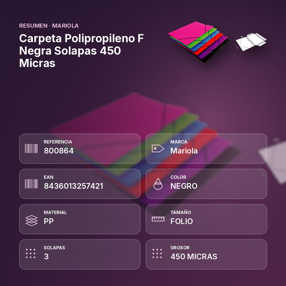 CARPETA POLIPROPILENO F NEGRA SOLAPAS 450 MICRAS  - resumen de atributos