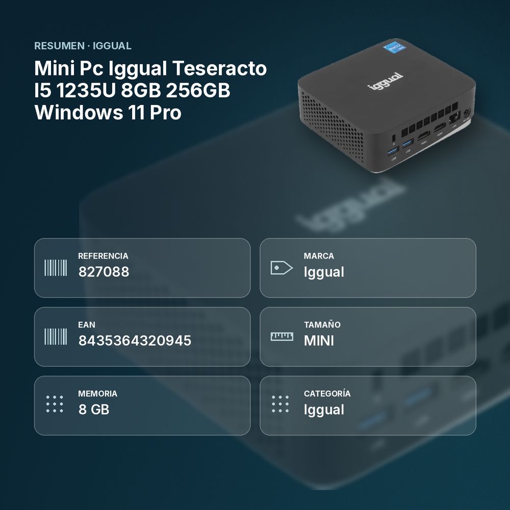 MINI PC IGGUAL TESERACTO I5 1235U 8GB 256GB WINDOWS 11 PRO - resumen de atributos