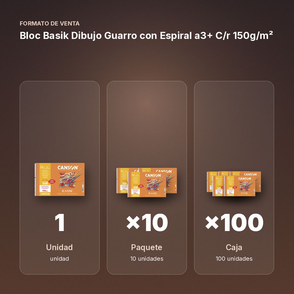 BLOC BASIK DIBUJO GUARRO CON ESPIRAL A3+ C/R 150G/M² - formato de venta: paquete de 10, caja de 100