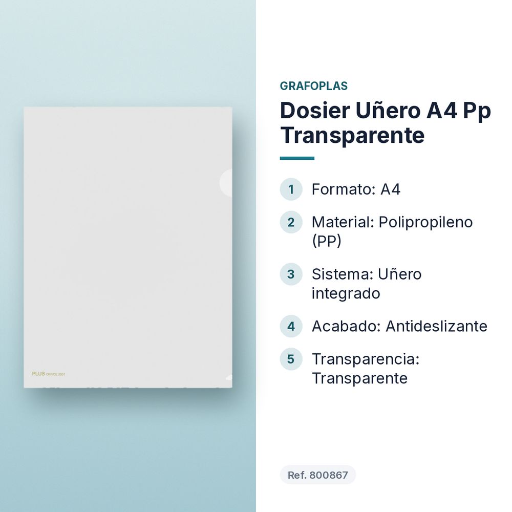DOSIER UÑERO A4 PP TRANSPARENTE  - características principales