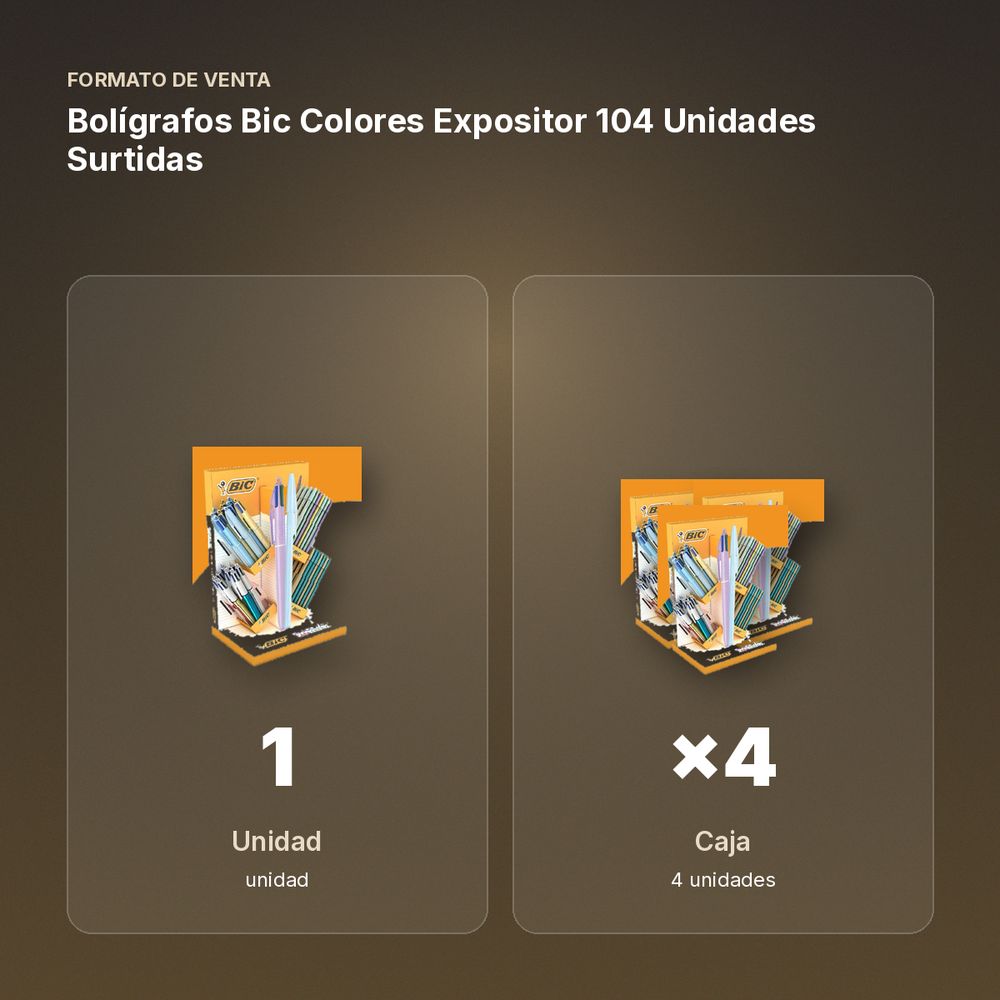BOLÍGRAFOS BIC COLORES EXPOSITOR 104 UNIDADES SURTIDAS  - formato de venta: caja de 4