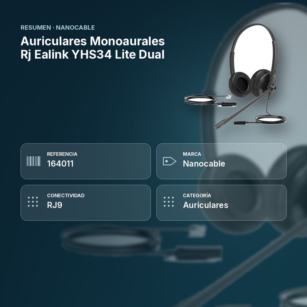AURICULARES MONOAURALES RJ EALINK YHS34 LITE DUAL - resumen de atributos