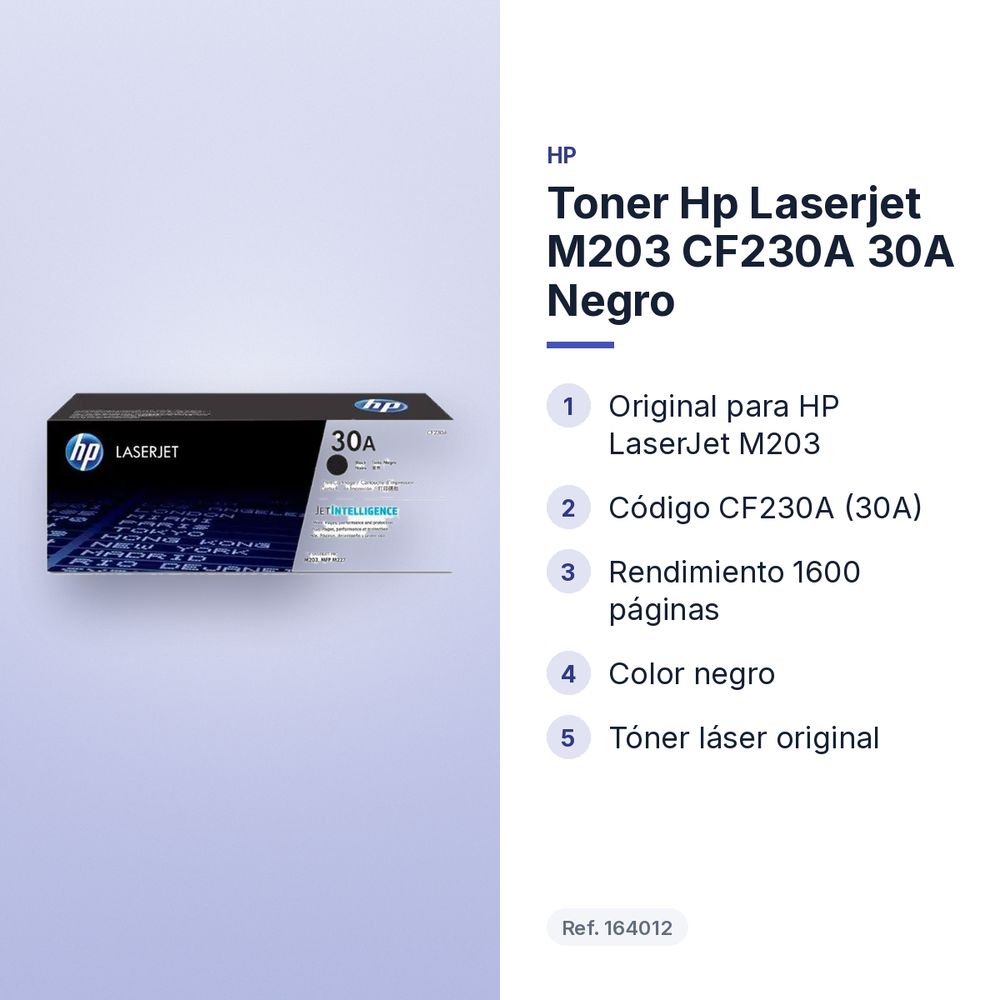 TONER HP LASERJET M203 CF230A 30A NEGRO  - características principales