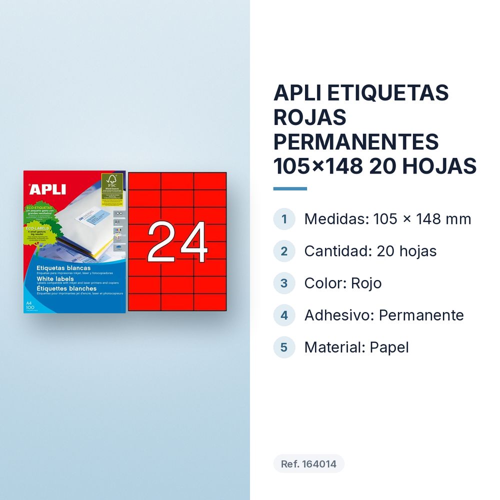 APLI ETIQUETAS ROJAS PERMANENTES 105x148 20 HOJAS - características principales